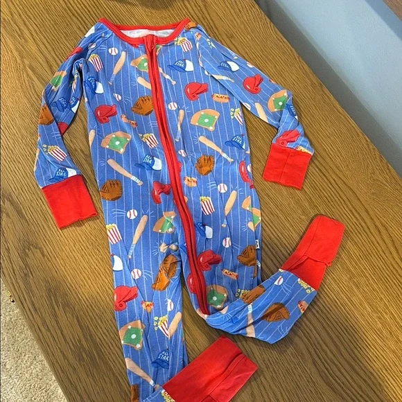 Little Sleepies Blue Baseball Footies - Picture 1 of 6